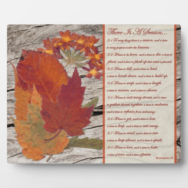Plaque Photo Feuilles d'automne, Fleurs Versets bibliques sur l (Devant)