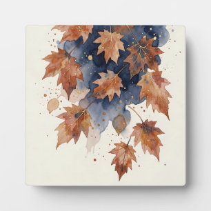 Plaque Photo Feuilles de érable d'automne en aquarelle Navy Or