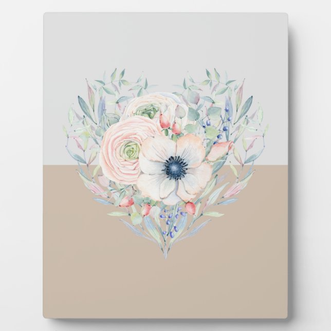 Plaque Photo Feuilles & Fleurs Aquarelle Coeur (Devant)