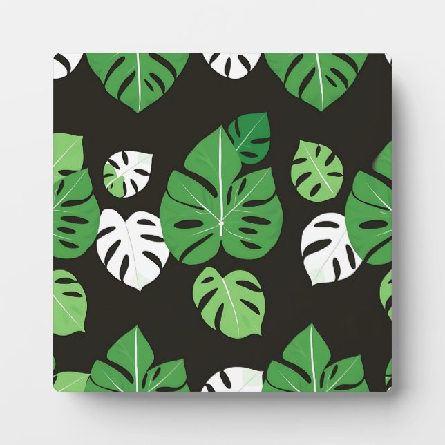 Plaque Photo Feuilles tropicales de Monstera Fond Noir  (Devant)