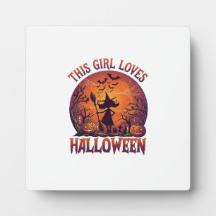 Plaque Photo Fille aime Halloween Sorcière Citrouilles Chauves-