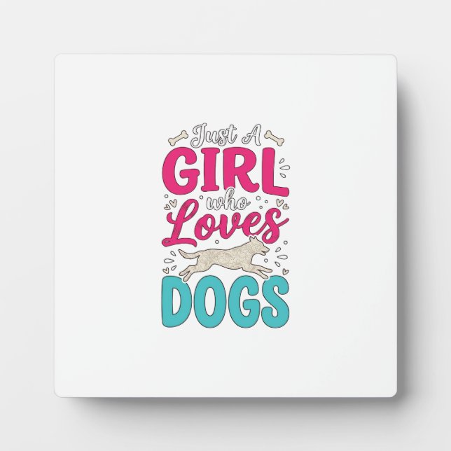 Plaque Photo Fille aime les chiens Typographie de gravure vinta (Devant)