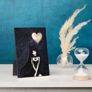 Plaque Photo Fille Anime Triste Sous Lune en forme de Coeur