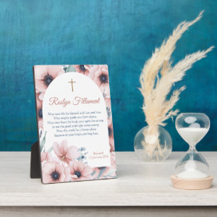 Plaque Photo Fille Baptême Grosse Fleurs Roses Autour De La Fro