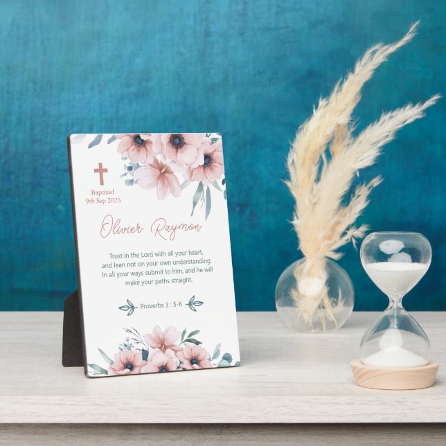 Plaque Photo Fille Baptême Jolie Fleurs Roses (Côté)