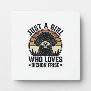 Plaque Photo Fille Bichon Frise Chemise Vintage pour Amoureux d