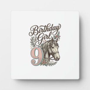 Plaque Photo Fille d'anniversaire 9 Cheval Floral Gravure Vinta