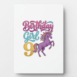 Plaque Photo Fille d'anniversaire 9 Licorne Dessin de gravure v