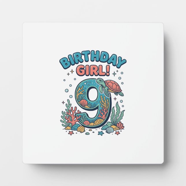Plaque Photo Fille d'anniversaire 9 Tortue de mer Conception ve (Devant)