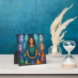 Plaque Photo Fille méditant avec des êtres élémentaires de cris