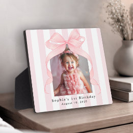 Plaque Photo Fille Rayures Roses Photo d'anniversaire avec Nœud