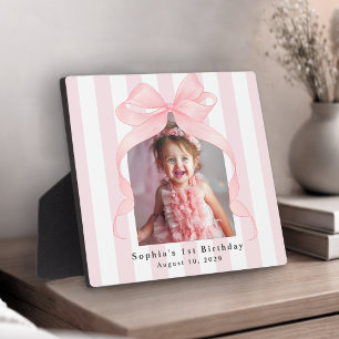 Plaque Photo Fille Rayures Roses Photo d'anniversaire avec Nœud