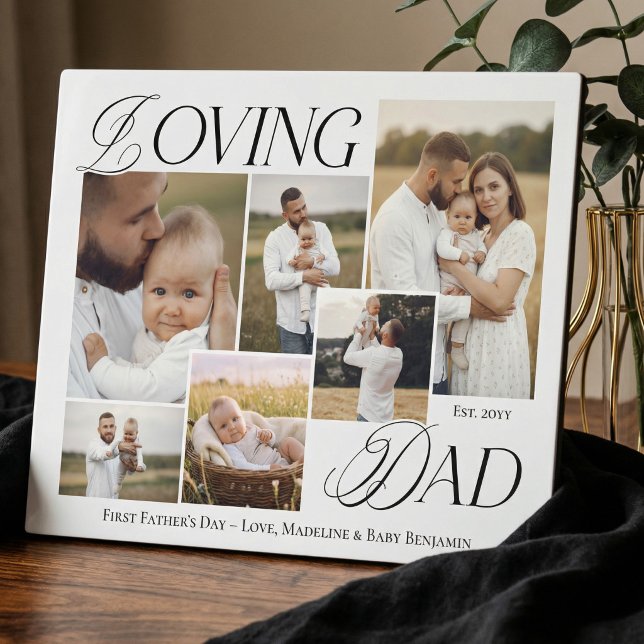 Plaque Photo First Fathers Day Loving Dad Elegant Photo Collage (First Fathers Day Loving Dad Elegant Photo Collage Plaque)