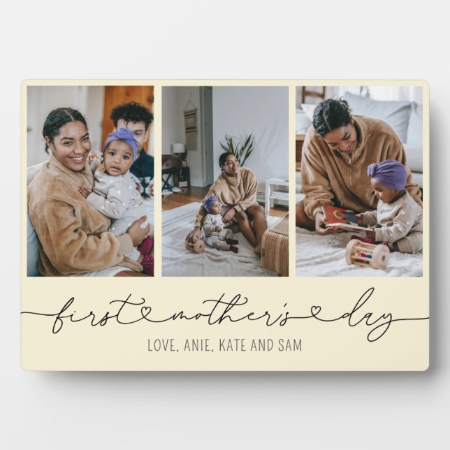 Plaque Photo First Mother's Day Heart Script 3 Cadeau photo (Devant)