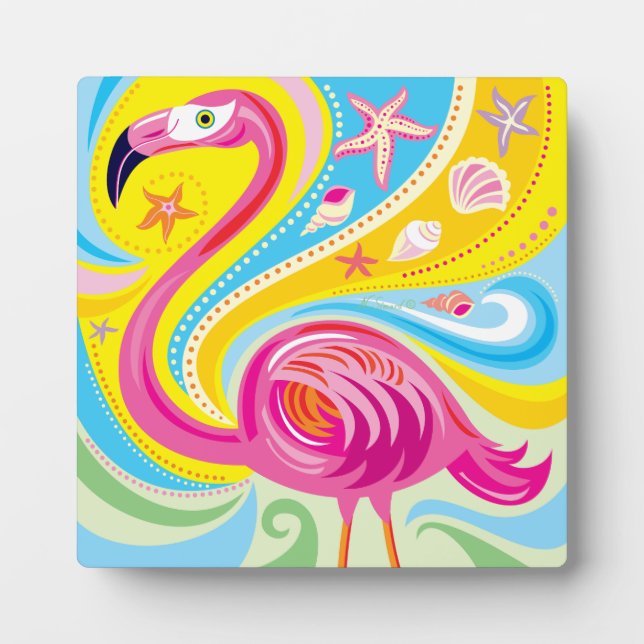 Plaque Photo Flamant Rose avec Étoile de Mer (Devant)