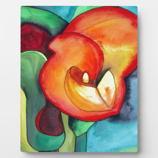 Plaque Photo Fleur de canna orange, art original à l'aquarelle (Devant)