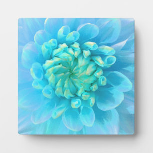 Plaque Photo Fleur de Dahlia Bleu Turquoise en Aquarelle