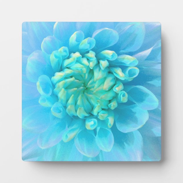 Plaque Photo Fleur de Dahlia Bleu Turquoise en Aquarelle (Devant)