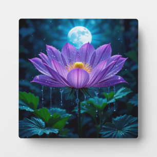 Plaque Photo Fleur de lotus pourpre sous la lumière de la lune
