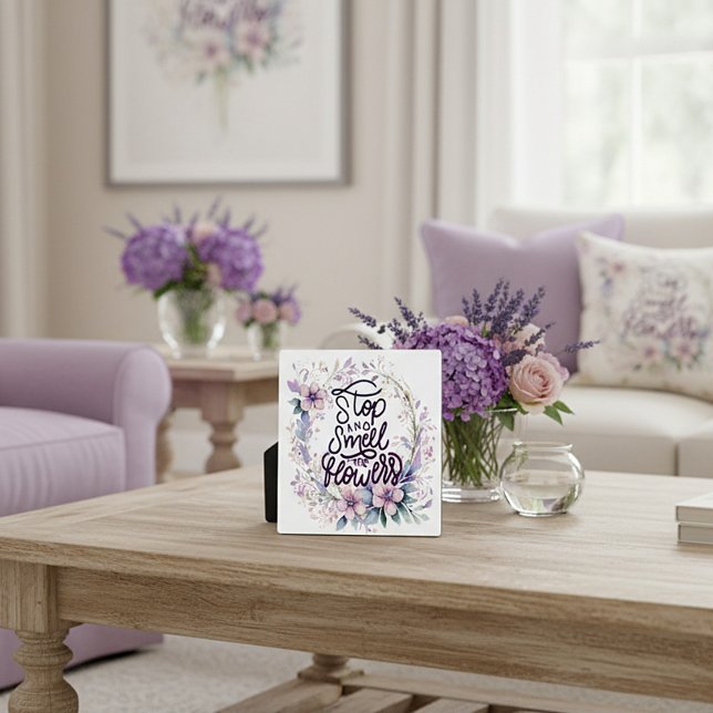 Plaque Photo Fleur violette arrêtez et respirez les fleurs (Créateur téléchargé)