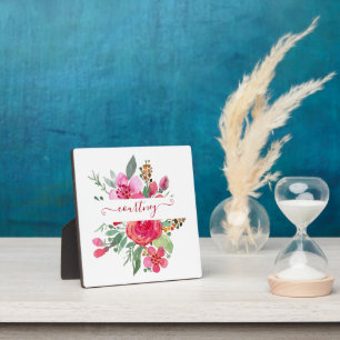 Plaque Photo Fleurs aquarelle rose personnalisées
