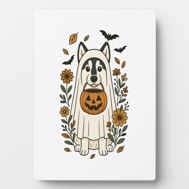 Plaque Photo Fleurs de Halloween Siberian Husky (Devant)