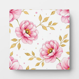 Plaque Photo Fleurs de pivoine roses motif feuilles dorées