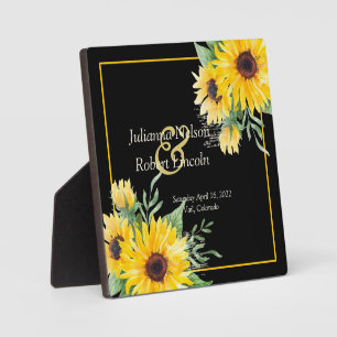 Plaque Photo Fleurs de soleil aquarelle sur mariage noir