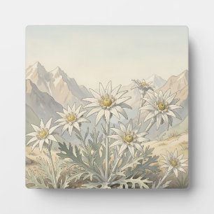 Plaque Photo Fleurs d'Edelweiss alpines Paysage de montagne