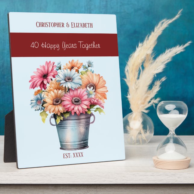 Plaque Photo Fleurs pour le 40ème anniversaire de mariage en ru (Côté)
