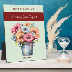 Plaque Photo Fleurs pour les 40 ans de mariage nom vert rubis