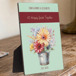 Plaque Photo Fleurs pour les 40 ans de mariage rubis noms vert