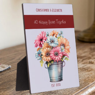Plaque Photo Fleurs pour les 40 ans de mariage rubis noms viole