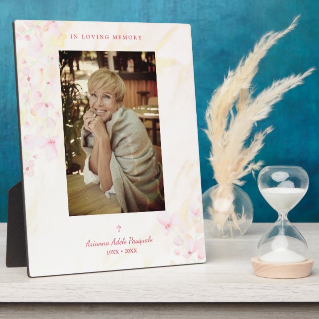 Plaque Photo Fleurs Traditionnel & Élégant Rose Photo Funéraill (Côté)