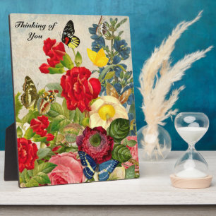 Plaque Photo Fleurs Vintage avec Papillons Pensant à Vous