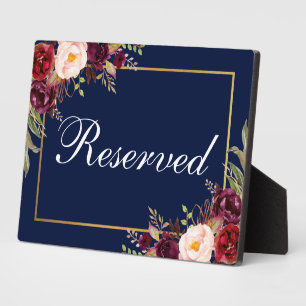 Plaque Photo Floral Burgundy Bleu Mariage Réservé 5x7 Tableau