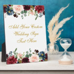 Plaque Photo Floral Burgundy Bleu Mariage Votre tableau de text<br><div class="desc">Aquarelle Floral Bourgogne Marsala Bleu Or Mariage Votre Texte Tableau Plaque</div>