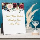 Plaque Photo Floral Burgundy Bleu Votre texte Tableau Mariage<br><div class="desc">Aquarelle Floral Bourgogne Marsala Bleu Or Mariage Votre Texte Tableau Plaque</div>