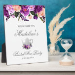 Plaque Photo Floral Purple Fête des mariées Tea Party Bienvenue<br><div class="desc">Aquarelle violet Ultra Violet Floral Fête des mariées Tea Party Plaque de bienvenue</div>