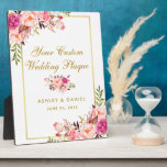 Plaque Photo Floral Rose Blush Gold Mariage table personnalisée<br><div class="desc">Aquarelle Floral Rose Blush or Mariage personnalisé Plaque de table</div>