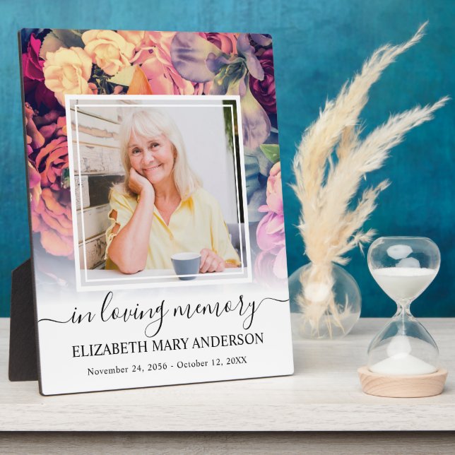 Plaque photo florale Moody en souvenir affectueux (Côté)