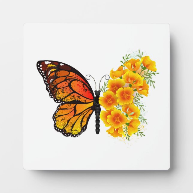Plaque Photo Flower Butterfly with Yellow California Poppy (Devant)