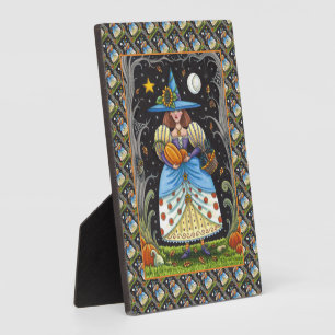 PLAQUE PHOTO FOLK ART WITTER EN BOIS ÉFFRAYANTS, CHAT NOIR & OW