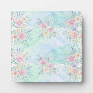 Plaque Photo fond floral pastel aquarelle arc-en-ciel bleu vert