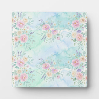 Plaque Photo fond floral pastel aquarelle arc-en-ciel bleu vert