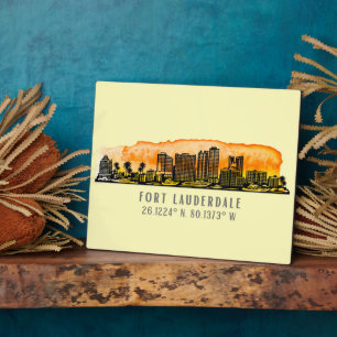 Plaque Photo Fort Lauderdale Skyline & Coordinates Tabletop
