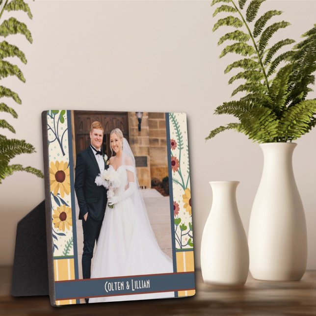 Plaque Photo Frappe de marguerite jaune Photo Noms Customisés N (Créateur téléchargé)