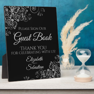 Plaque Photo Frills d'argent sur le signe noir Notre Mariage de