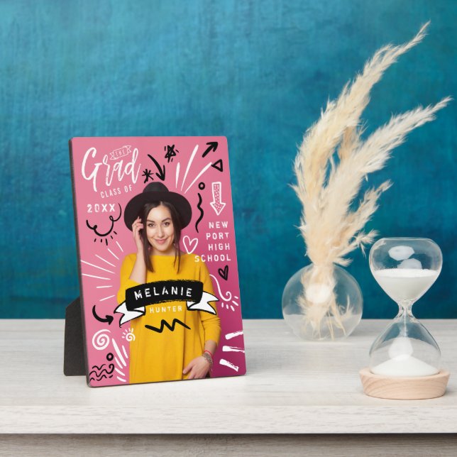 Plaque Photo Fun Doodle Sketch Magazine Couverture Girl Grad Ph (Côté)