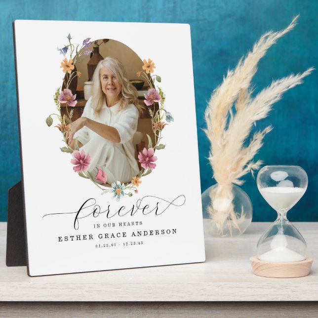 Plaque Photo Funérailles fleurs sauvages Pour Toujours Dans Nos (Côté)